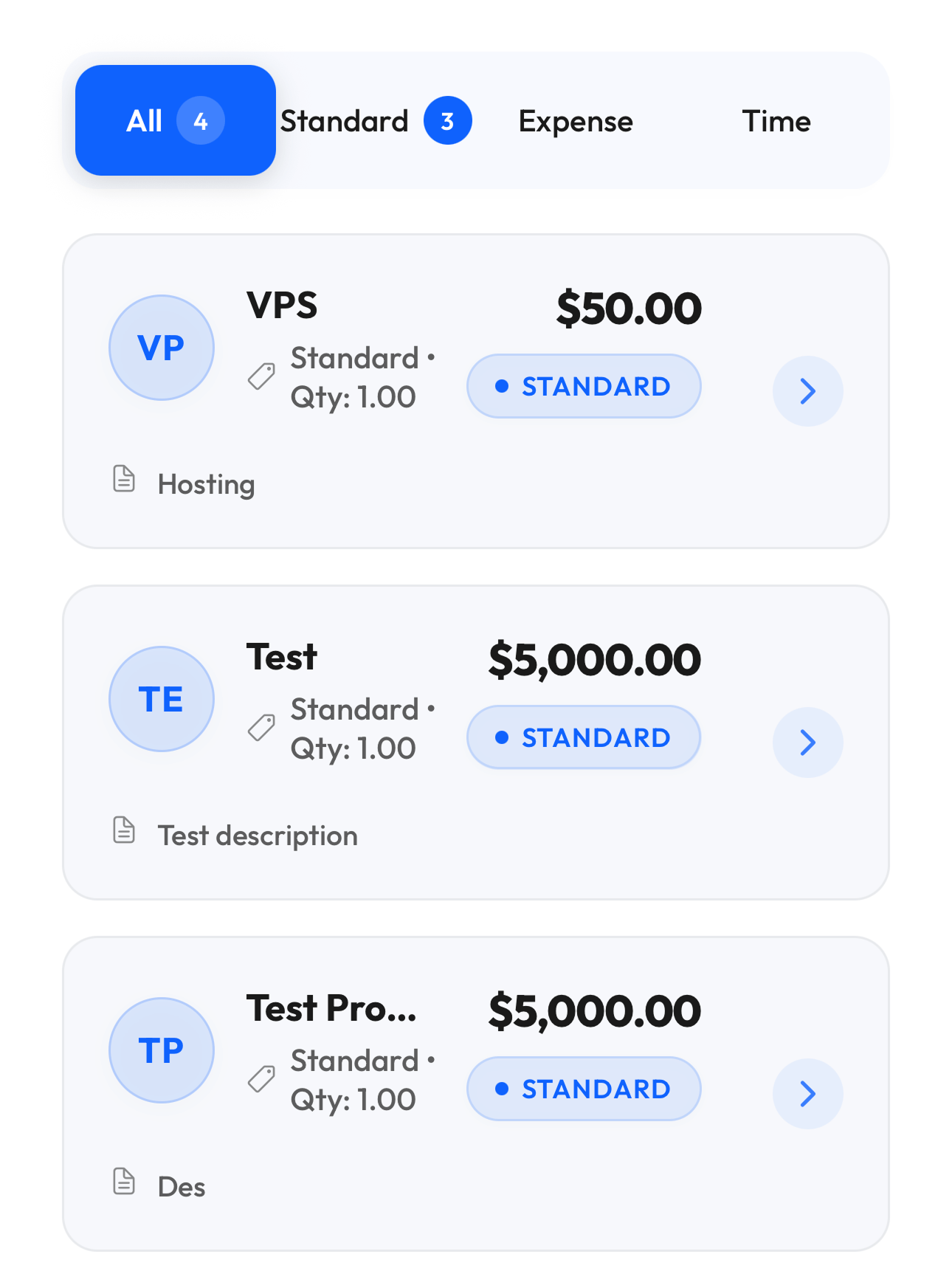 Product catalog list view